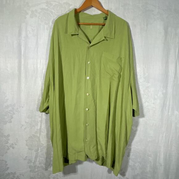 Tommy Bahama Button Up 4XB Sage Green Solid 100% Silk Short Sleeve Wood Button - Picture 1 of 11